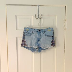 High Rise Patterned Jean Shorts